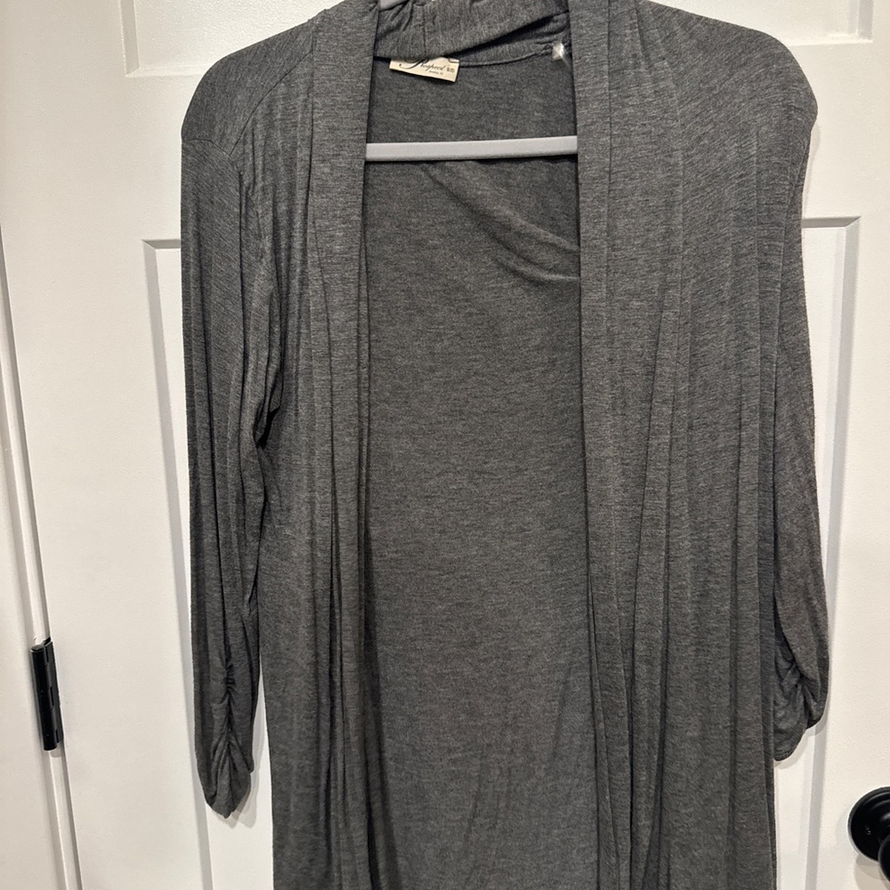 Gray Open Front Cardigan